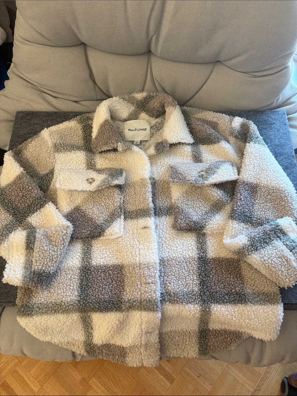 Wallflower Cream, Brown & Gray Plaid Teddy Jacket
